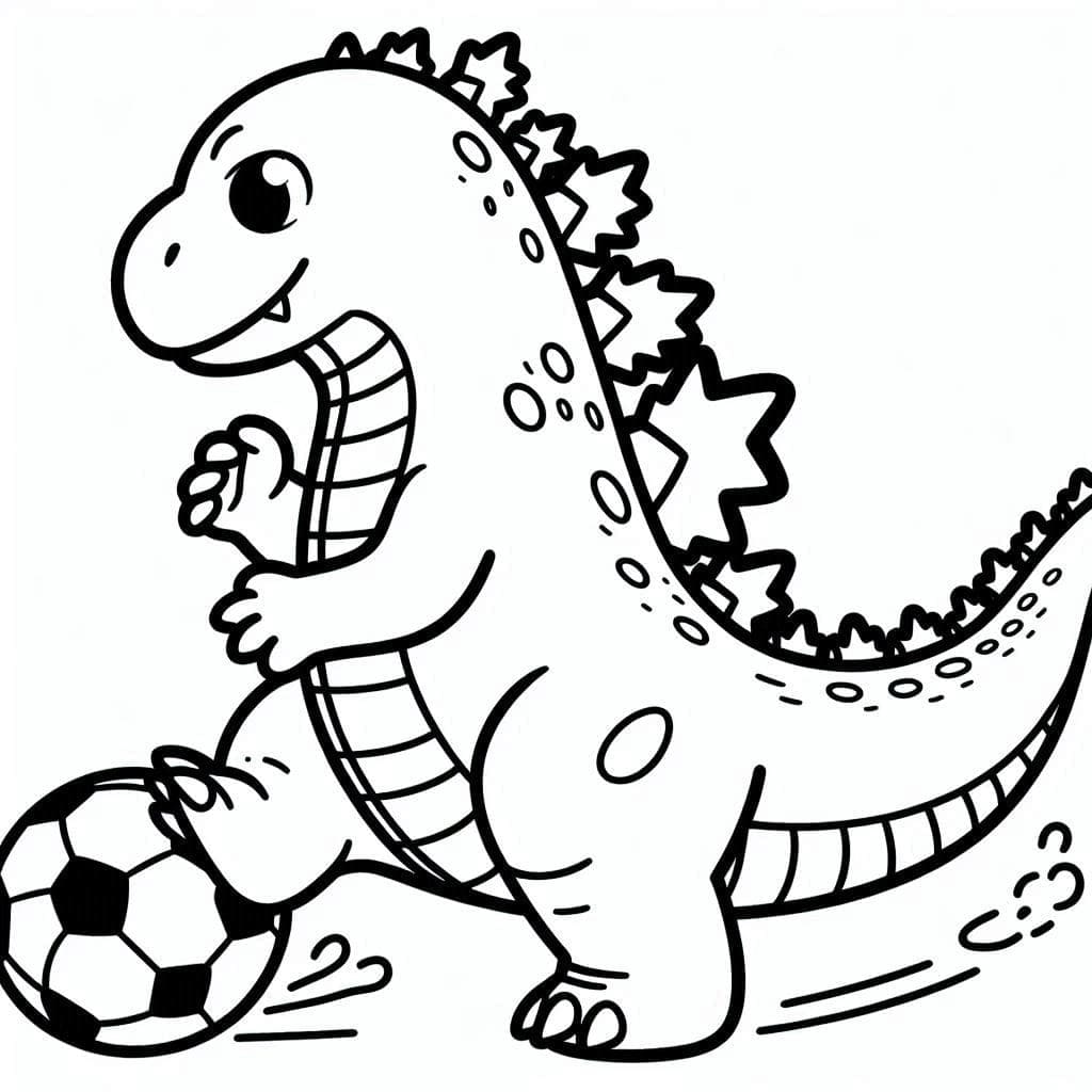 Desenho de Godzilla Jogando Futebol para Colorir