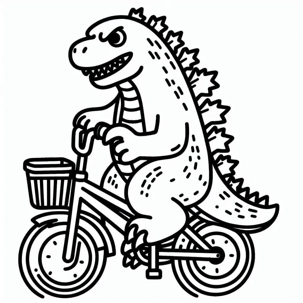 Desenho de Godzilla em uma Bicicleta para Colorir
