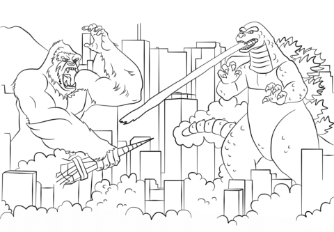 Desenho de Godzilla Vs King Kong para Colorir