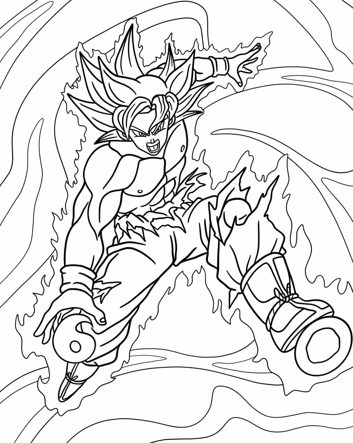 Desenho de Goku Instinto Superior Lutando para Colorir