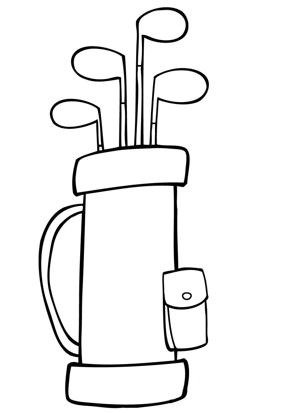 Desenho de Bolsa com Tacos de Golfe para Colorir