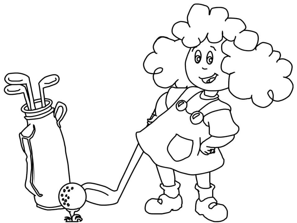 Desenho de Criança Jogando Golfe na Escola para Colorir