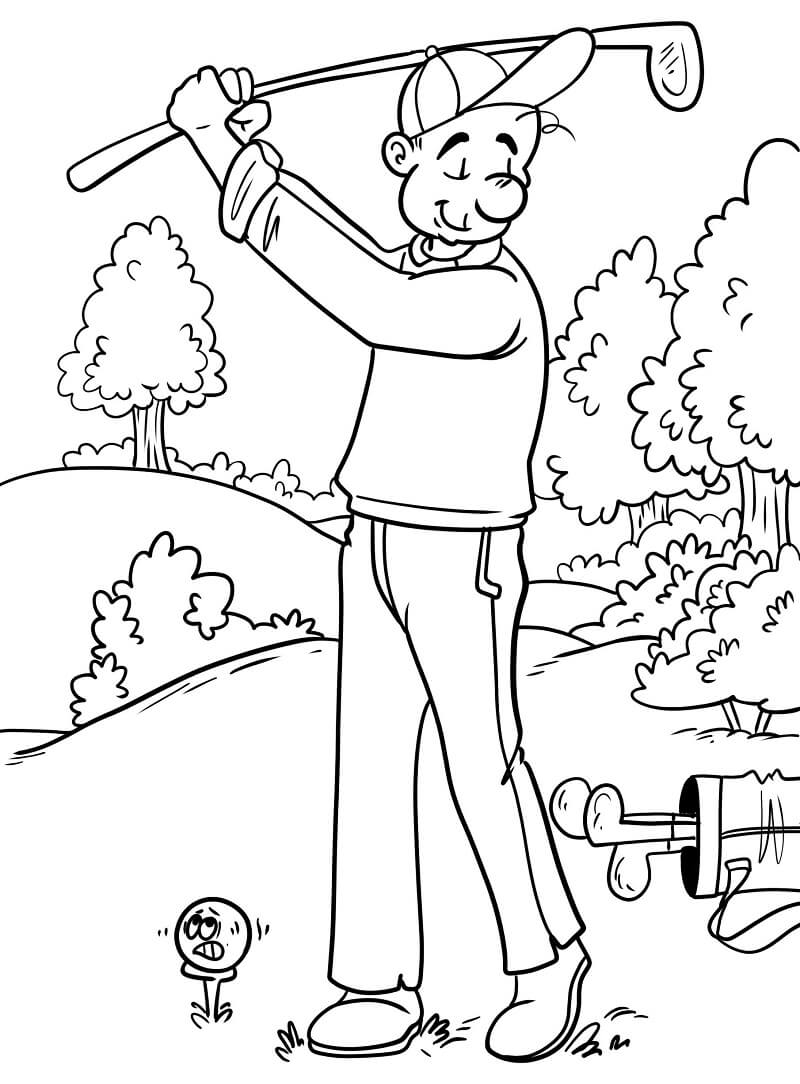 Desenho de Homem Jogador Profissional de Golfe para Colorir