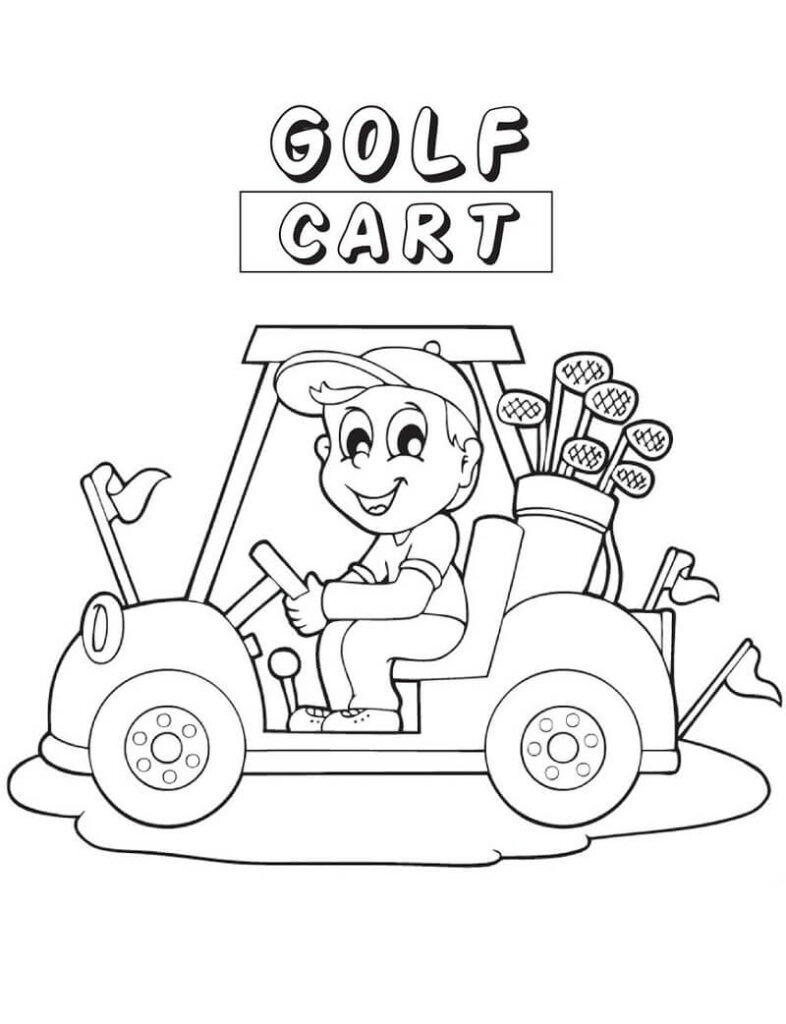 Desenho de Menino Comcarrinho de Golfe para Colorir