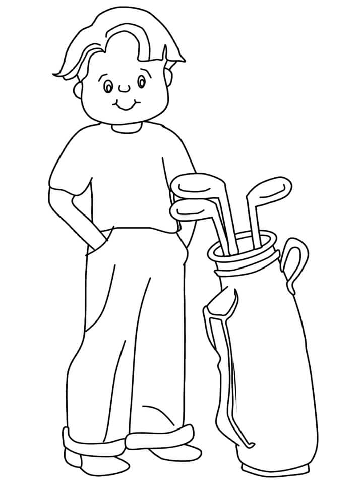 Desenho de Menino Jogador de Golfe Fácil de Colorir