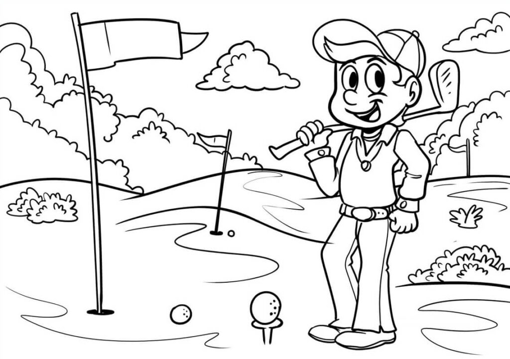 Desenho de Menino Jogando Golfe Profissionalmente para Colorir