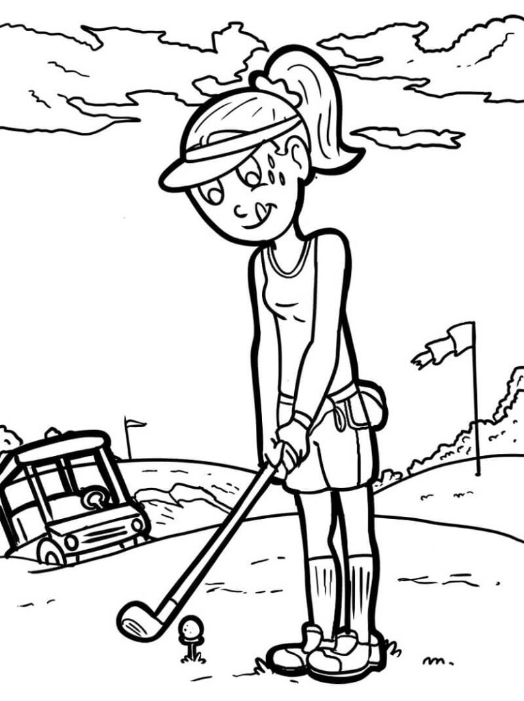 Desenho de Mulher Jogadora Profissional de Golfe para Colorir A4