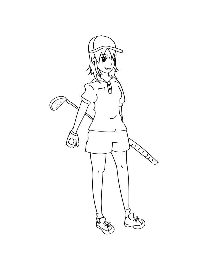 Desenho de Mulher Jogando Golfe para Colorir A4