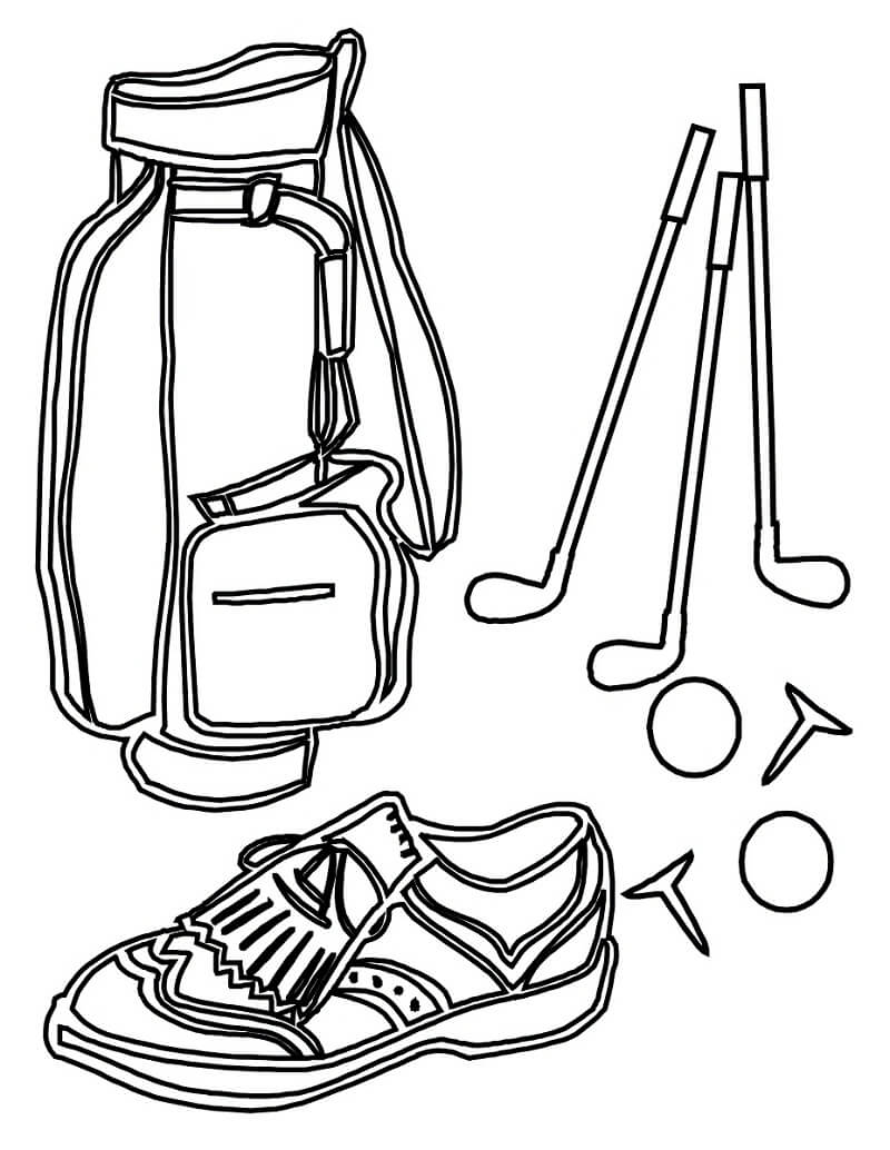 Desenho de Taco Tênis e Bola de Golfe para Colorir
