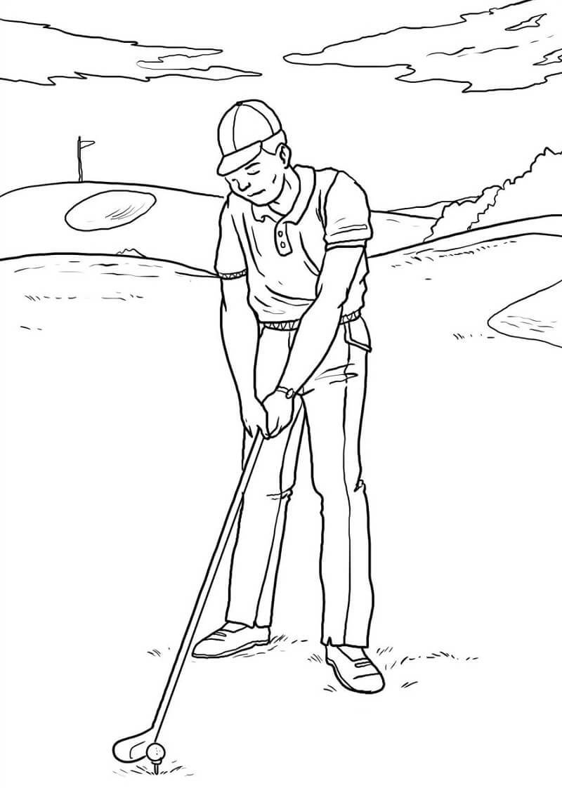 Desenho Pdf de Homem Jogando Golfe para Colorir
