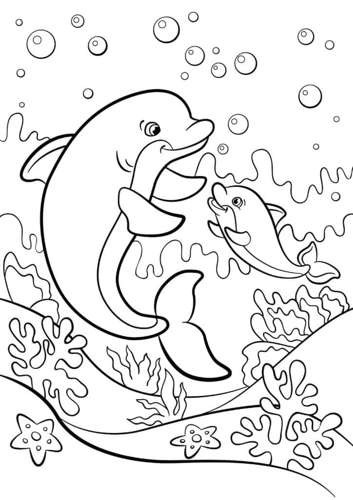 Desenho de Família de Golfinhos para Colorir