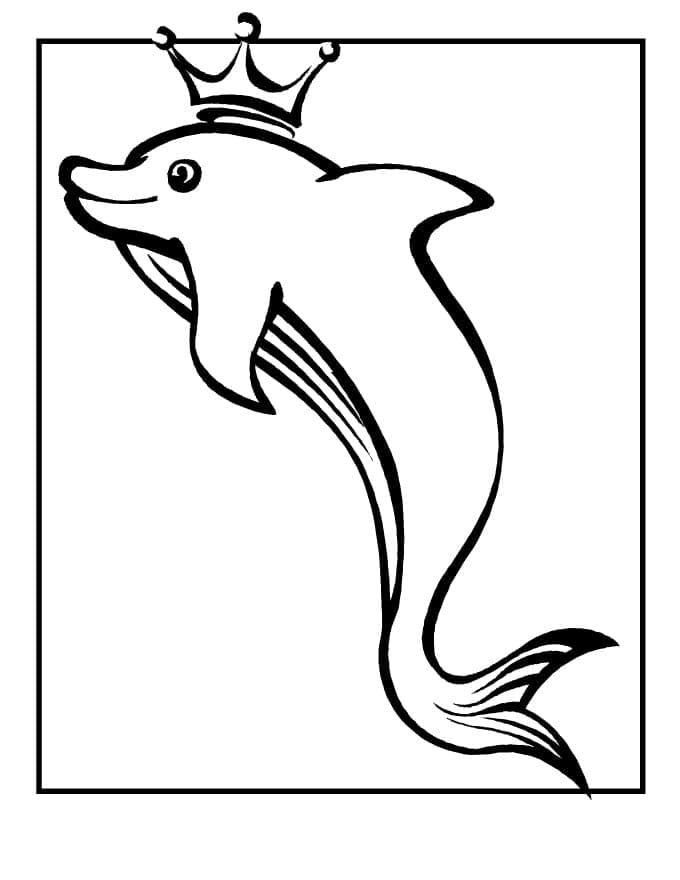 Desenho de Golfinho com Corôa para Colorir