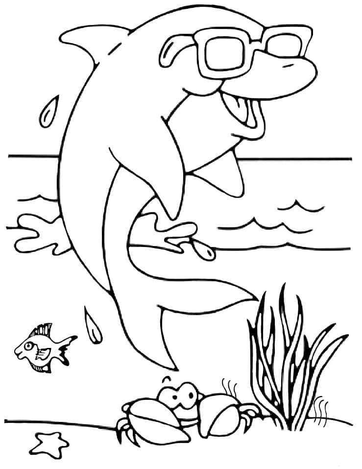 Desenho de Golfinho com Óculos para Colorir