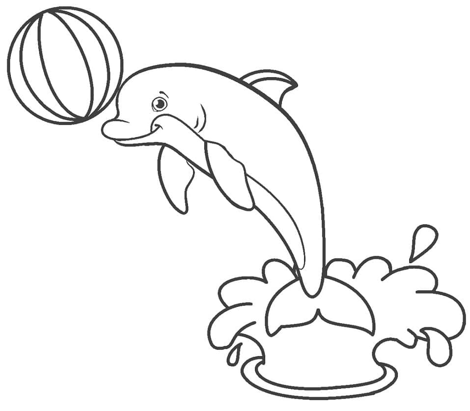 Desenho de Golfinho com uma Bola para Colorir