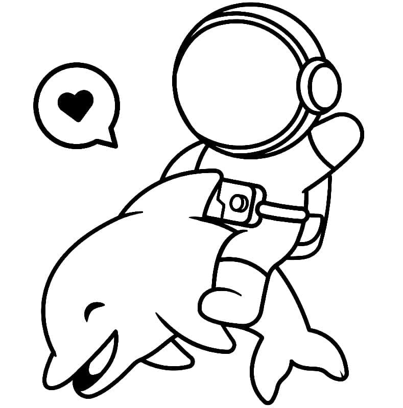 Desenho de Golfinho e Astronauta para Colorir