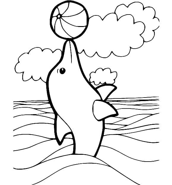 Desenho de Golfinho e uma Bola para Colorir