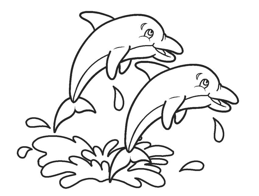 Desenho de Golfinhos Nadando para Colorir