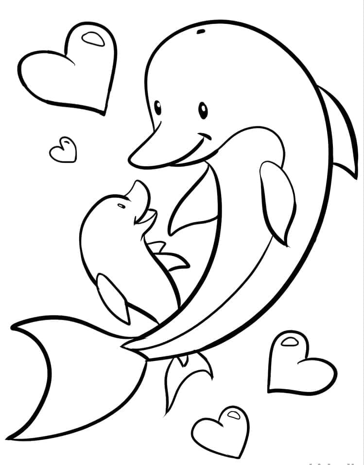 Desenho de Mãe e Bebê Golfinho para Colorir