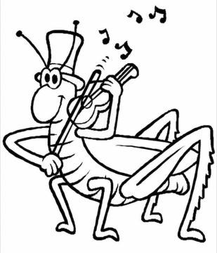 Desenho de Um Grilo Feliz Tocando Violino para Colorir