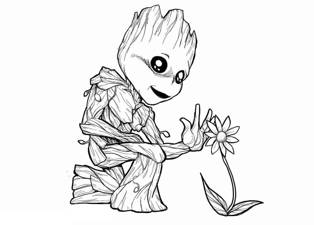 Desenho de Groot em Ação para Colorir