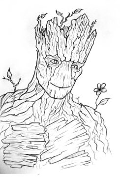 Desenho de Groot em combatê para Colorir