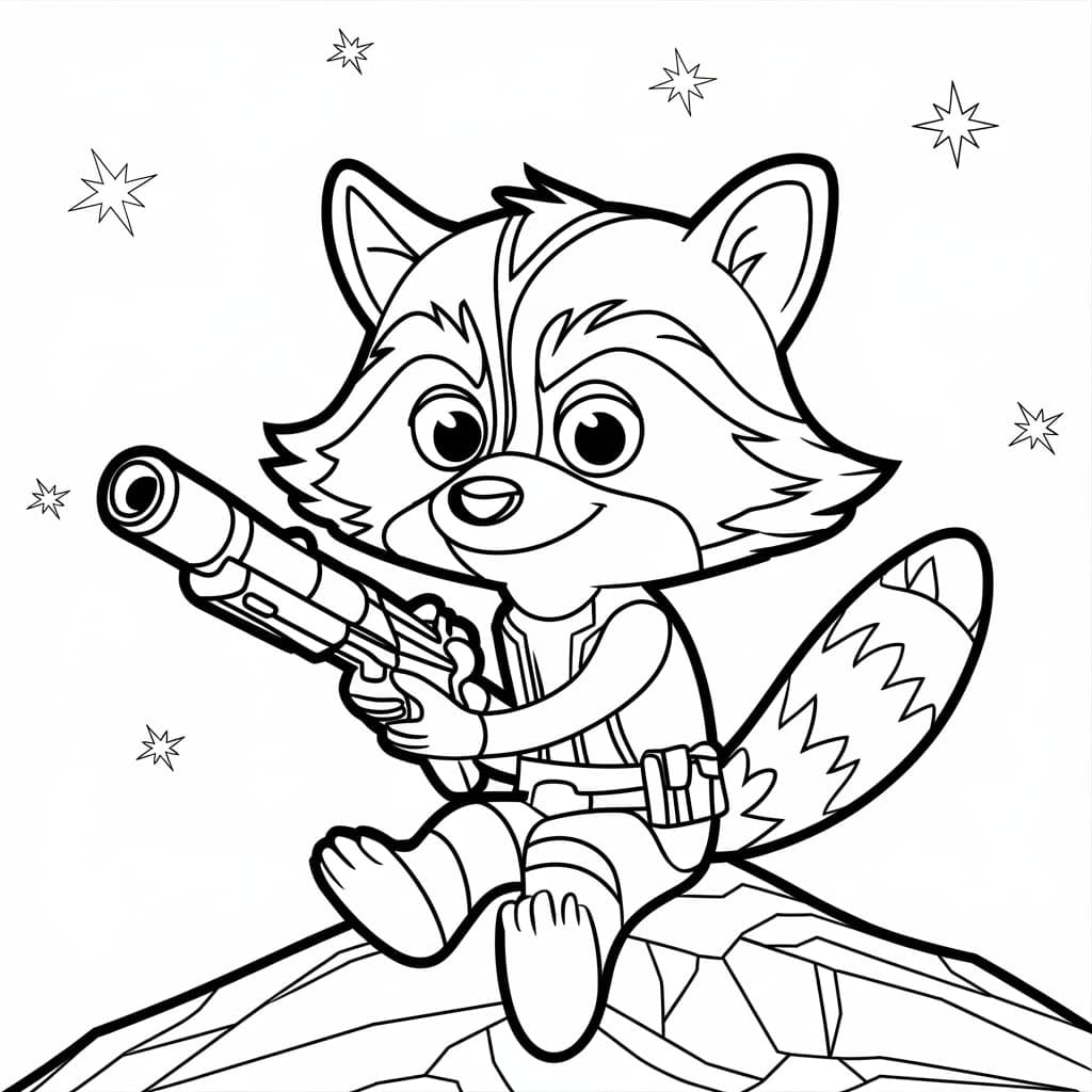 Desenho de Sorriso de Guaxinim Foguete para Colorir
