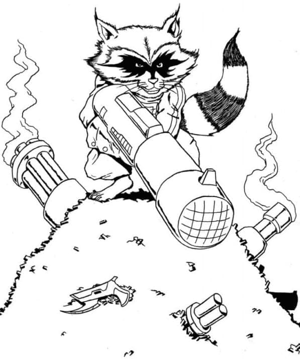 Desenho de Guardioes da Galáxia Rocket Raccoon para Colorir em Pdf