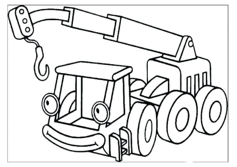 Desenho de Caminhão Guindaste de Desenho Animado para Colorir