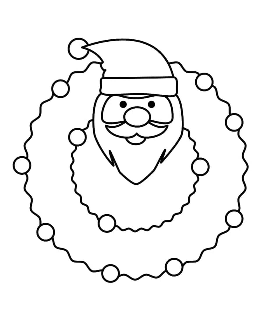 Desenho de Guirlanda de Natal 2025 com Papai Noel para Colorir