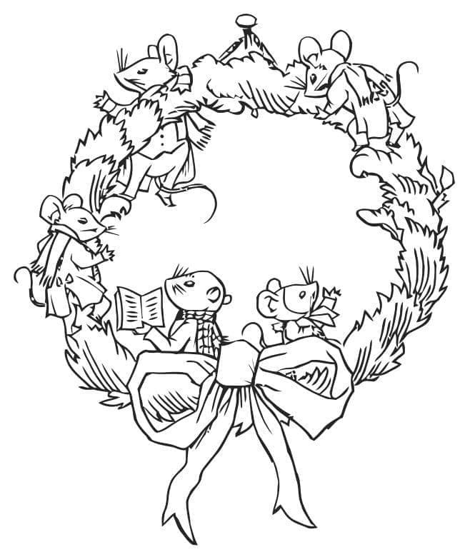Desenho de Guirlanda de Natal com Ratos para Colorir