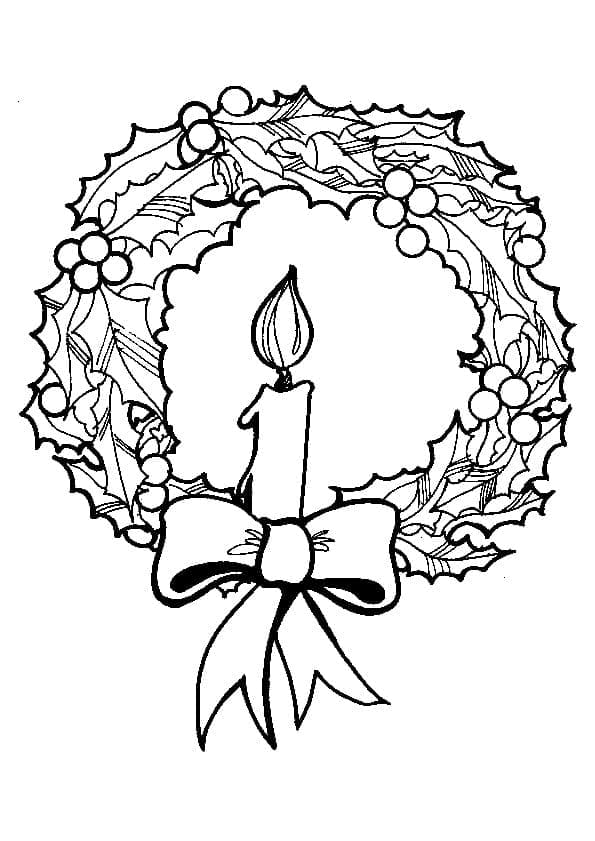 Desenho de Guirlanda de Natal com Vela para Colorir