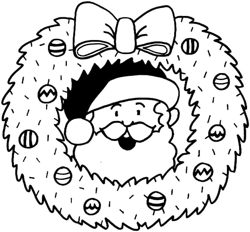 Desenho de Guirlanda de Natal e Papai Noel para Colorir