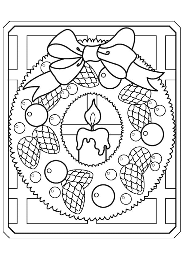 Desenho de Guirlanda de Natal e Vela para Colorir