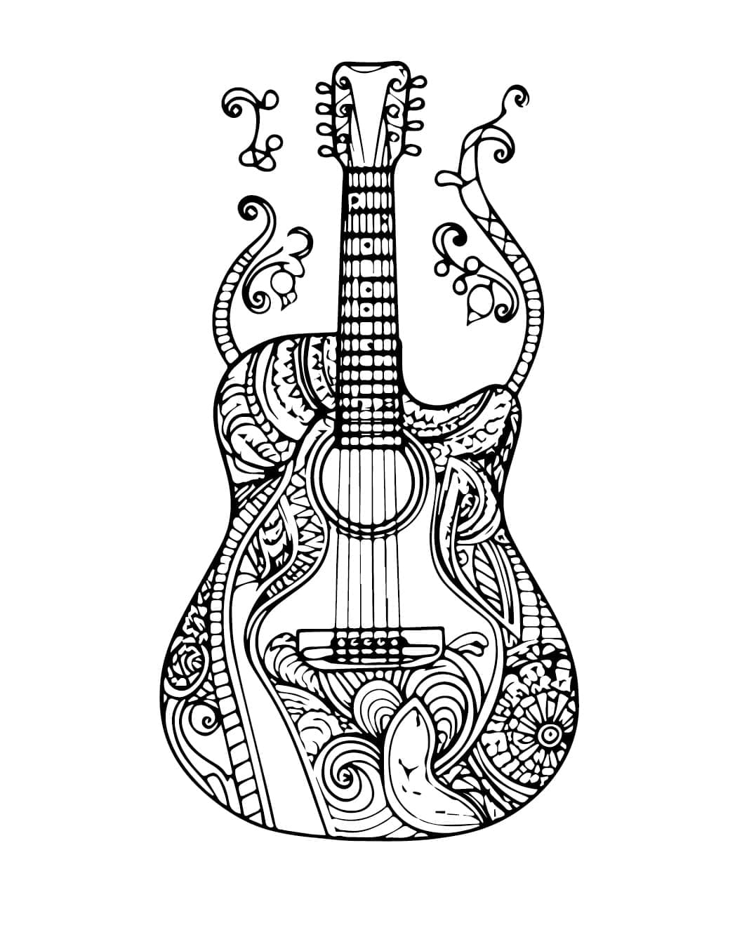 Desenho de Guitarra Grátis para Adultos para Colorir