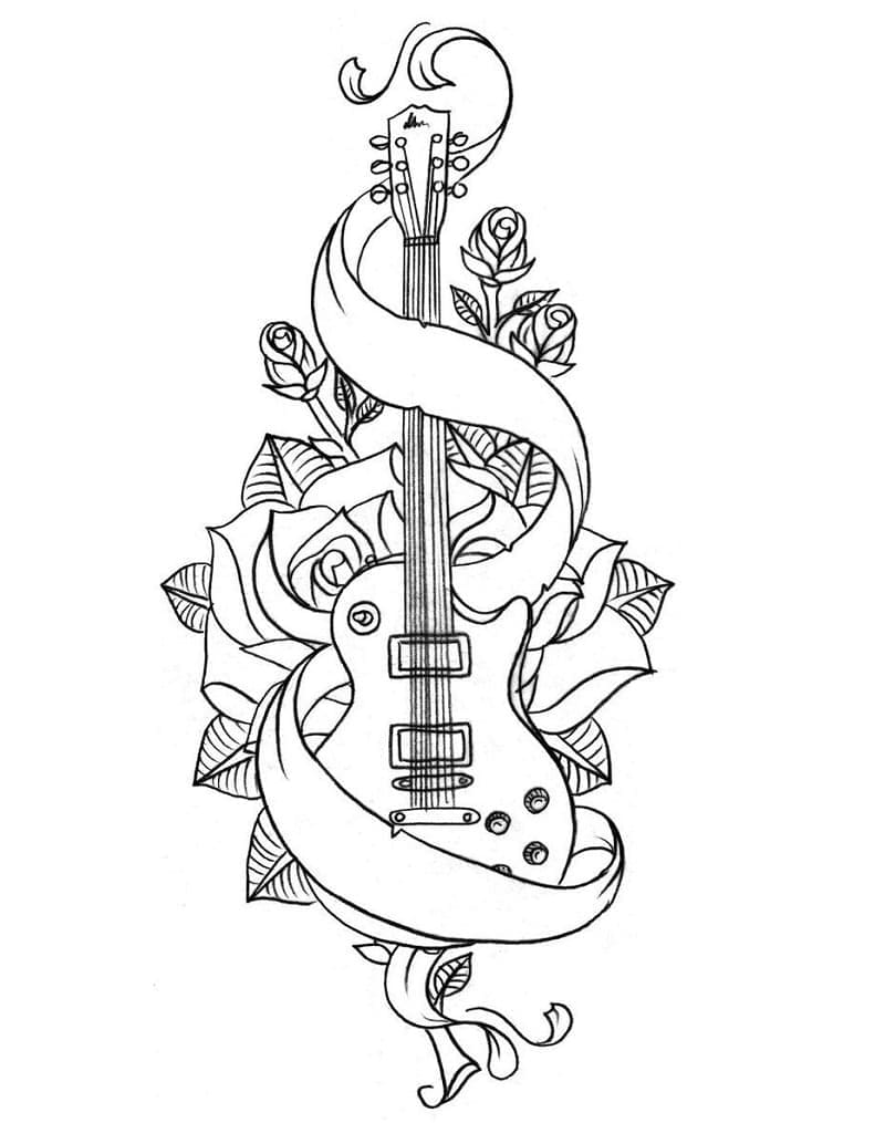 Desenho de Guitarra Muito Bonita para Colorir