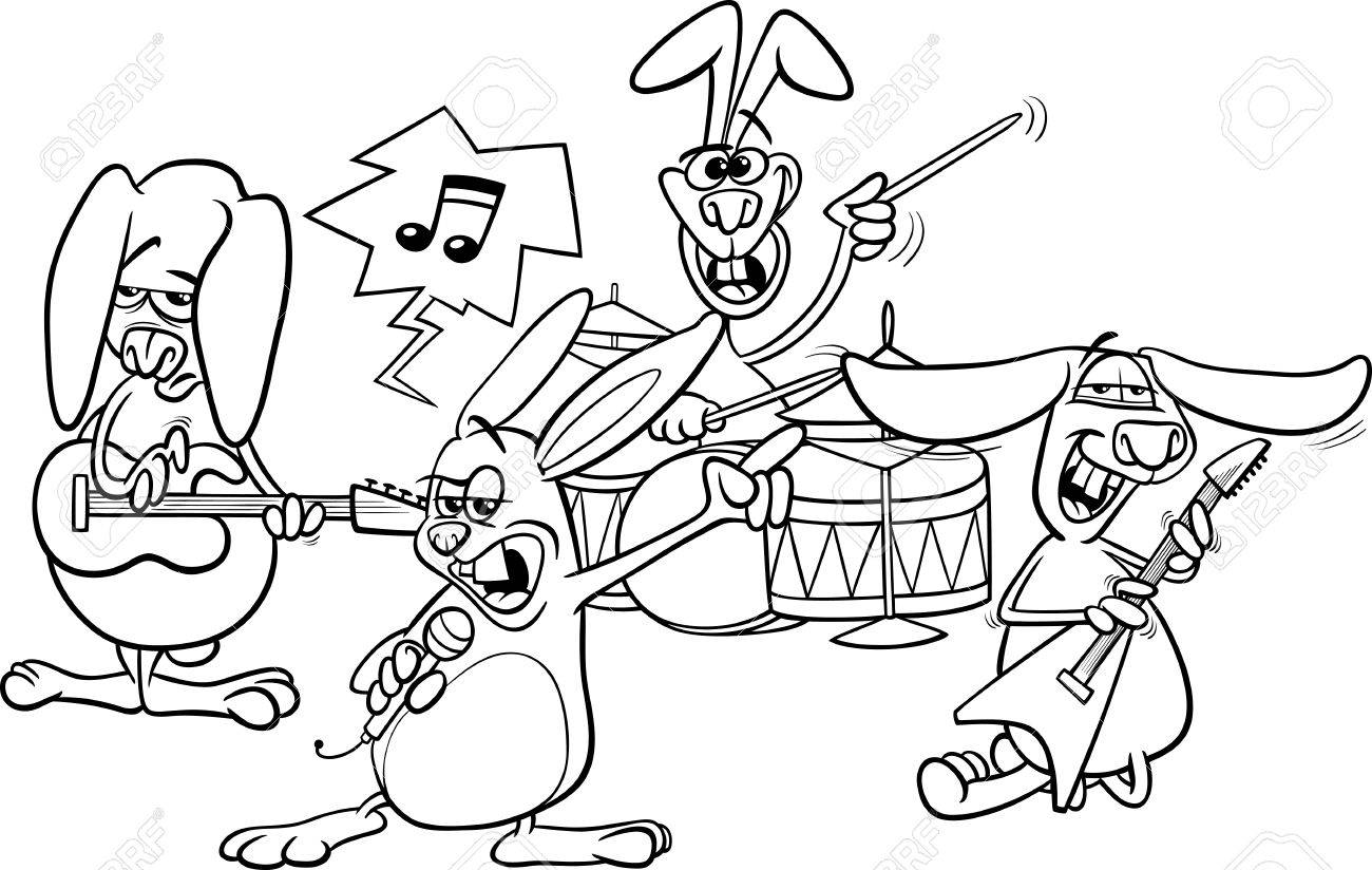 Desenho de Coelho Tocando Guitarra para Pintar Grátis