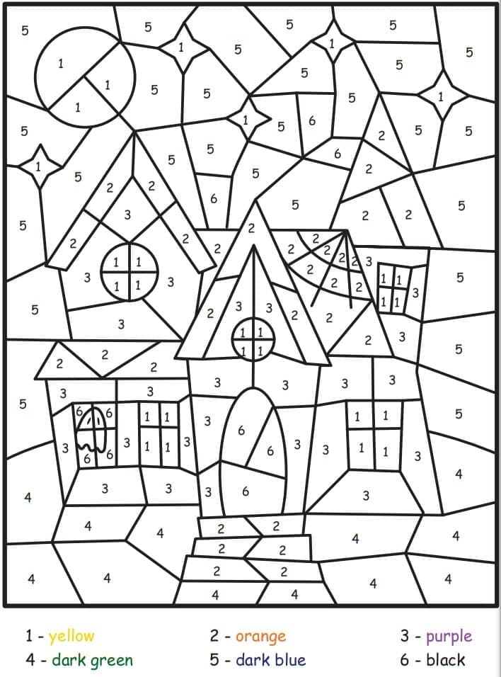 Casa Assombrada de Halloween Colorir por Número