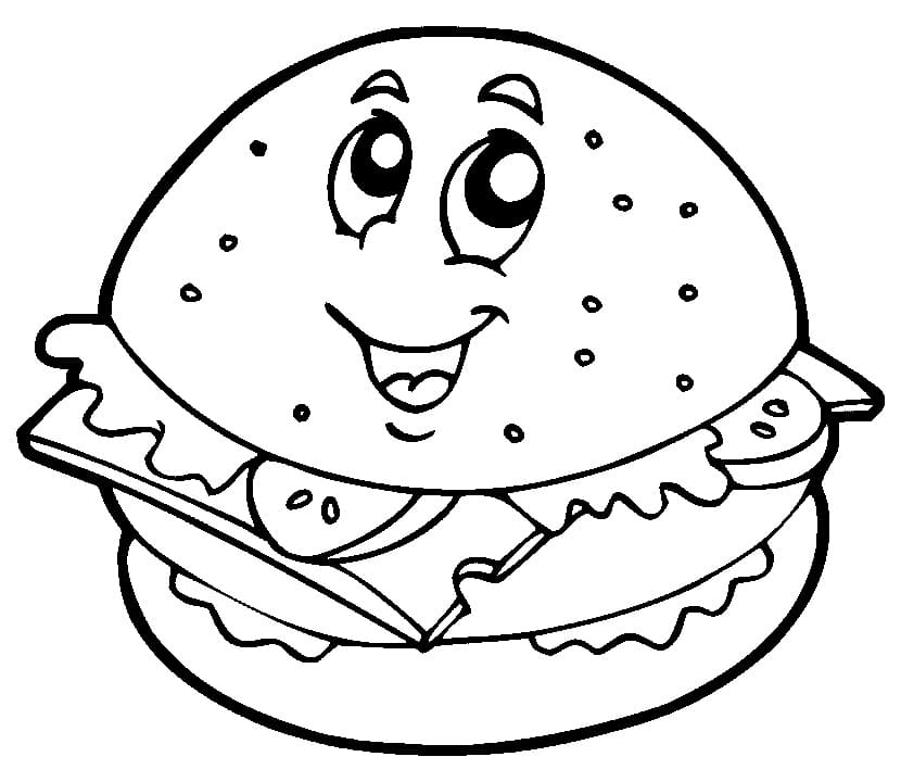 Desenho de Hamburguer Adorável para Colorir