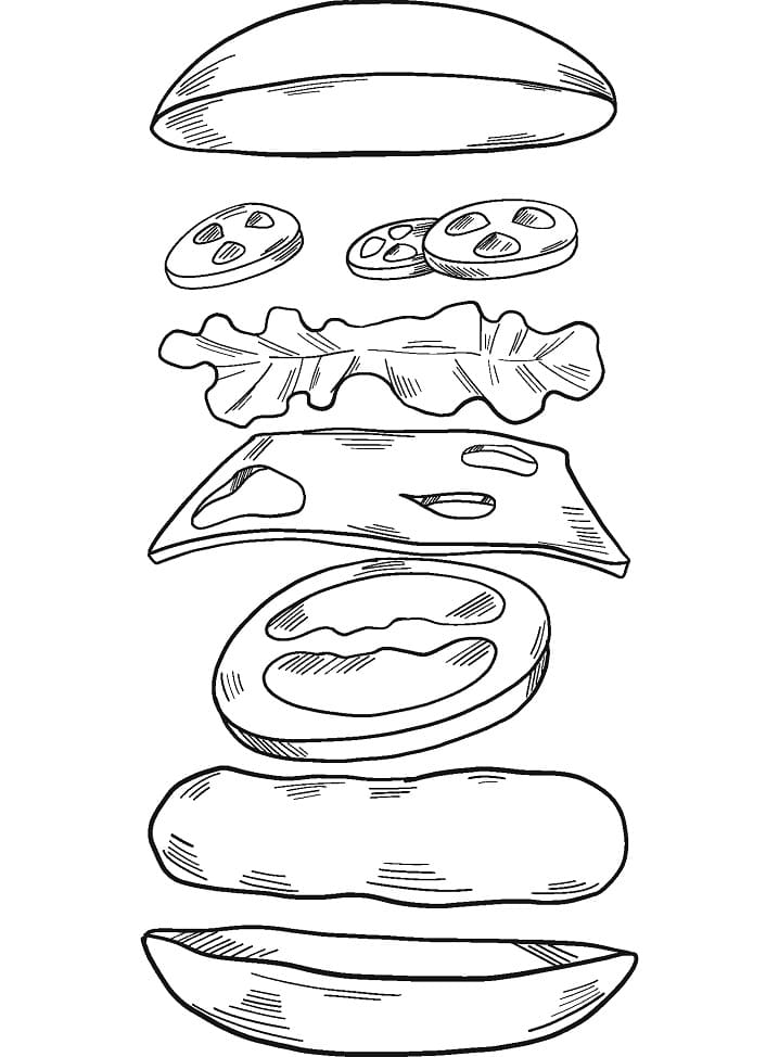 Desenho de Hamburguer com Batata para Colorir