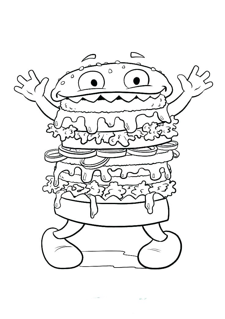 Desenho de Hamburguer de Desenho Animado para Baixar e Pintar