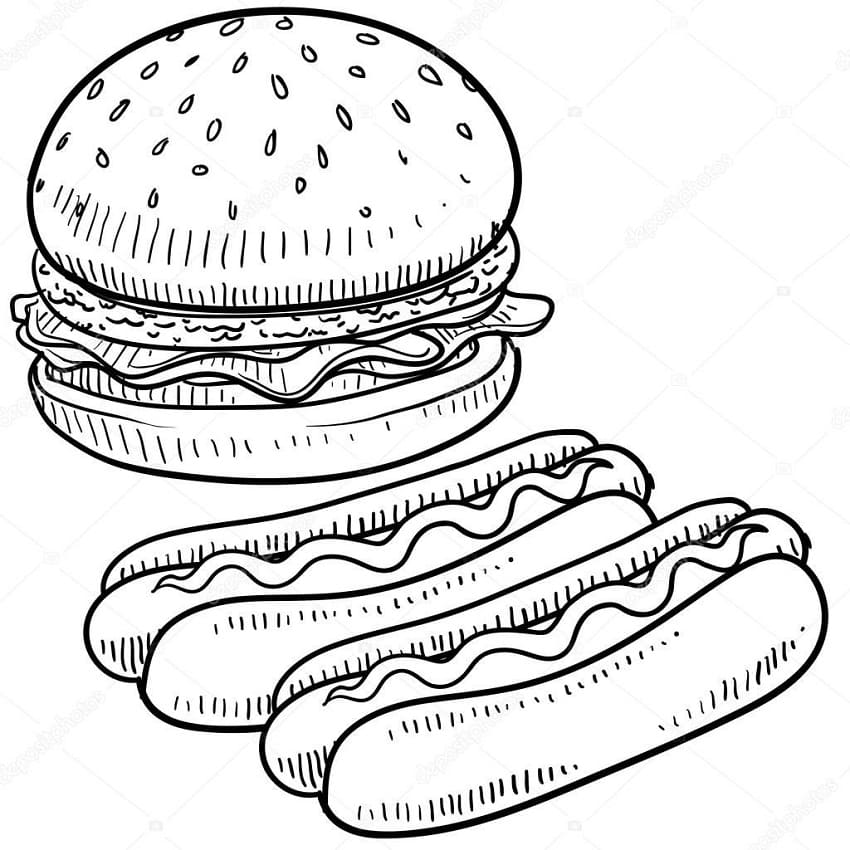 Desenho de Hamburguer e Cachorro Realista