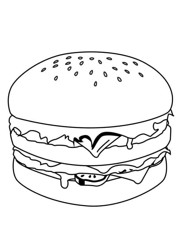 Desenho de Hamburguer Kawaii para Colorir
