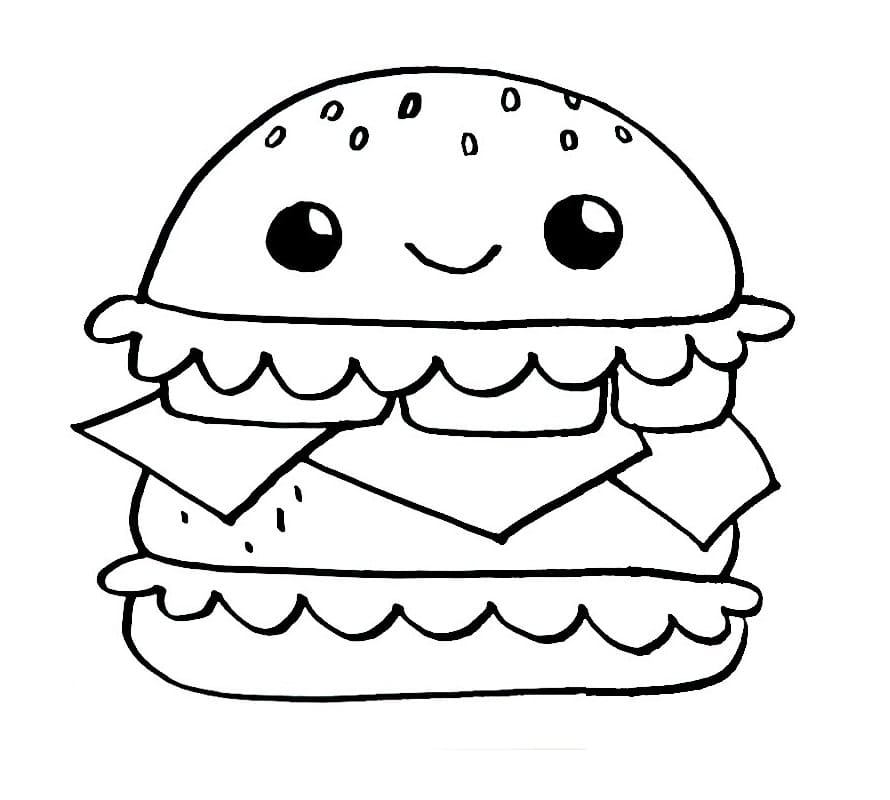 Desenho de Hamburguer Kawaii Pdf para Colorir
