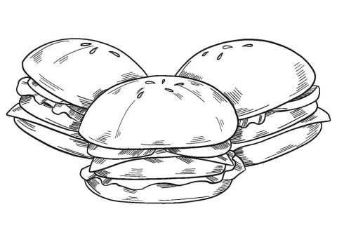 Desenho de três Hamburgueres para Colorir