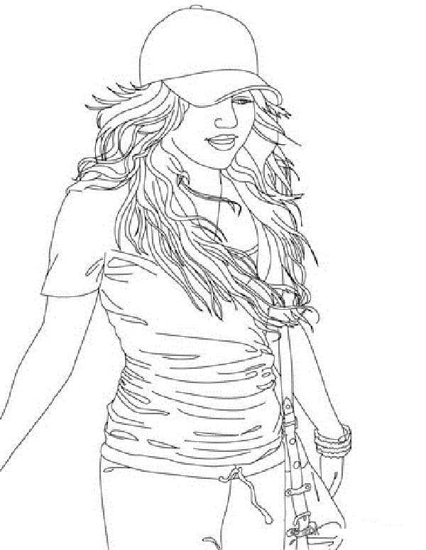 Desenho de Hannah Montana com Microfone para Colorir