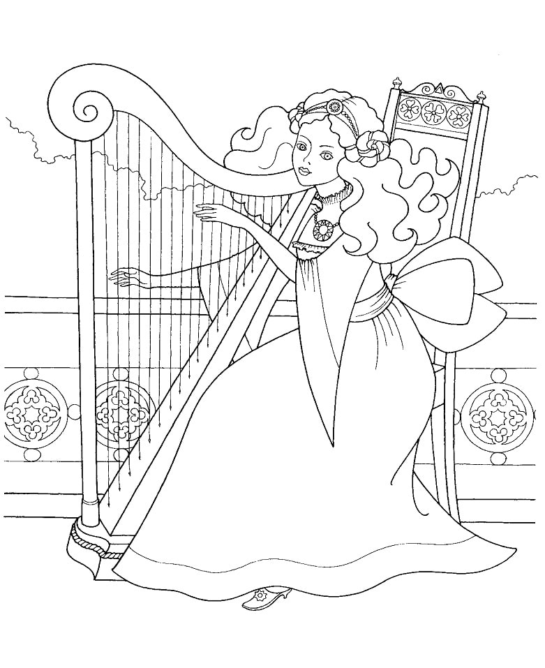 Desenho de Harpa Clássica para Colorir