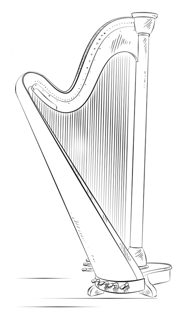 Desenho de Harpa Fácil para Colorir