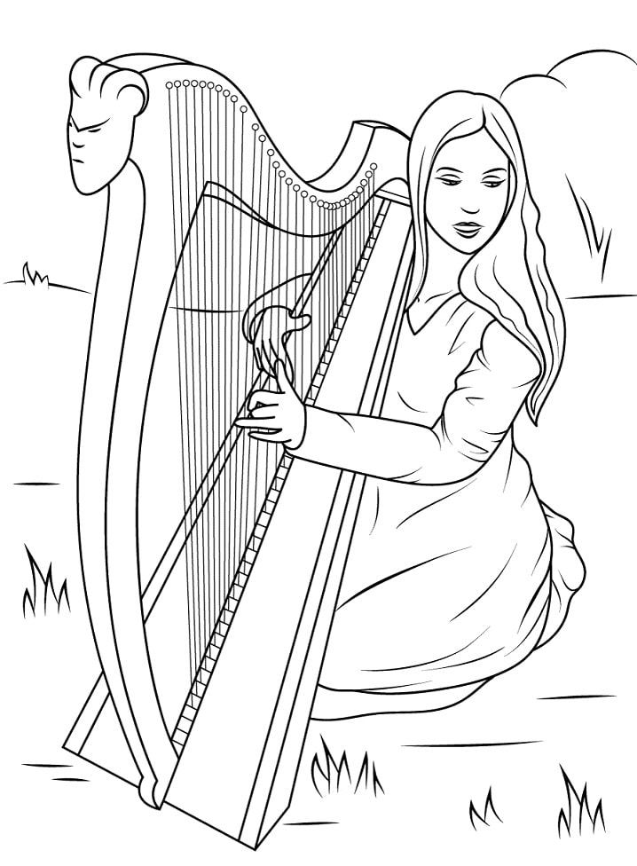 Desenho de Harpa Musical para Colorir