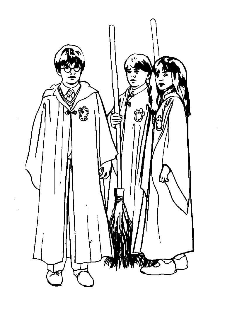 Desenho de Harry Potter com Harry e Seus Amigos para Colorir
