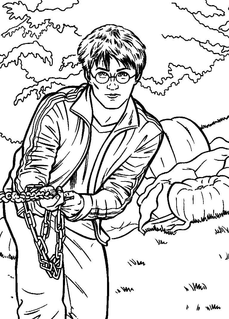 Desenho de Harry Potter com Varinha para Colorir
